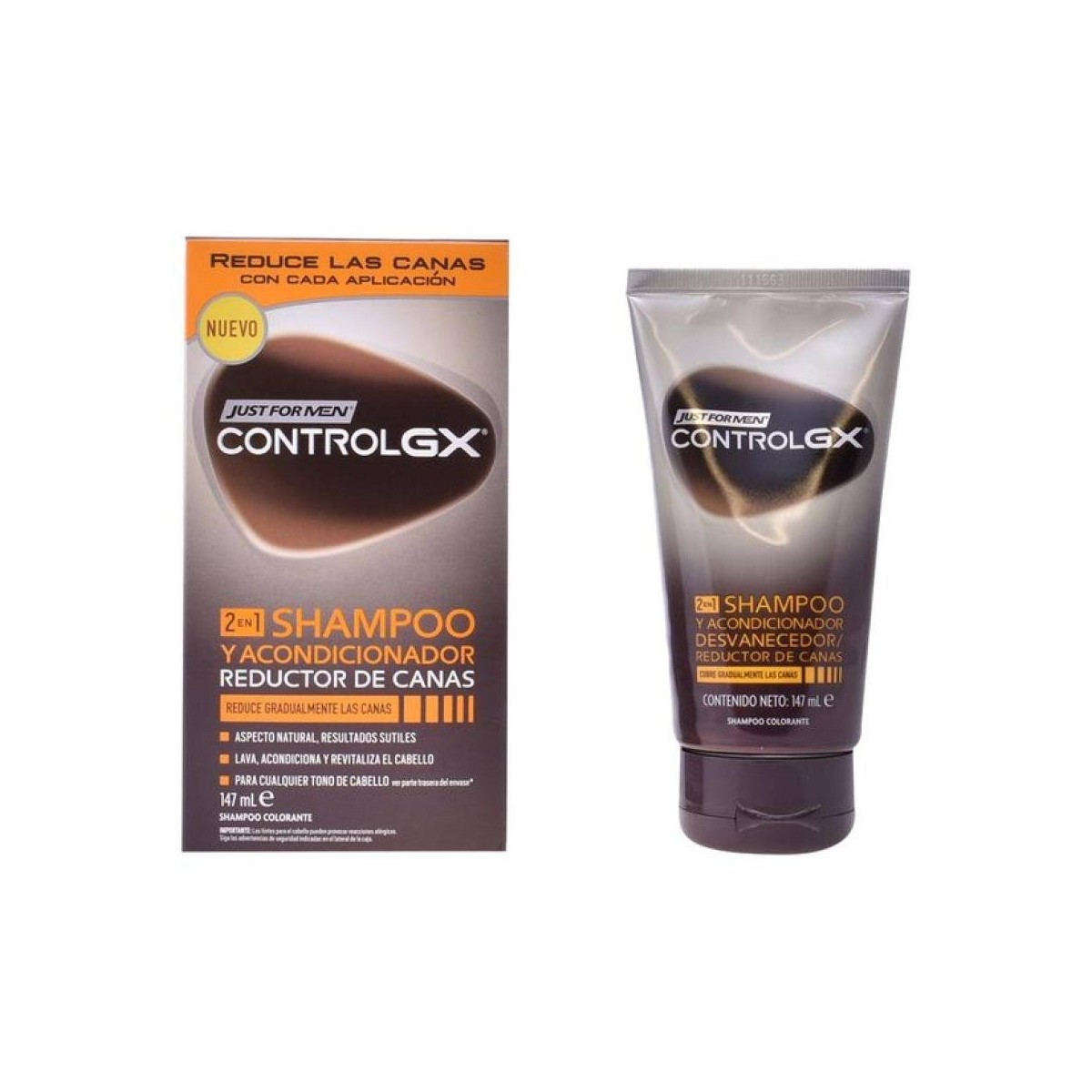 control gx champu y acondicionador reductor de canas just for men 147ml